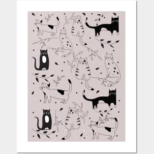 Cat pattern in black and white Posters and Art